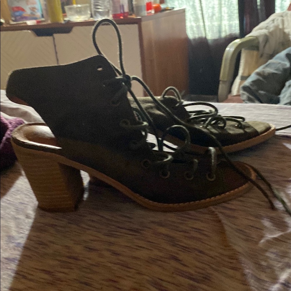 Free People Black Heeled Lace-Up Shoes